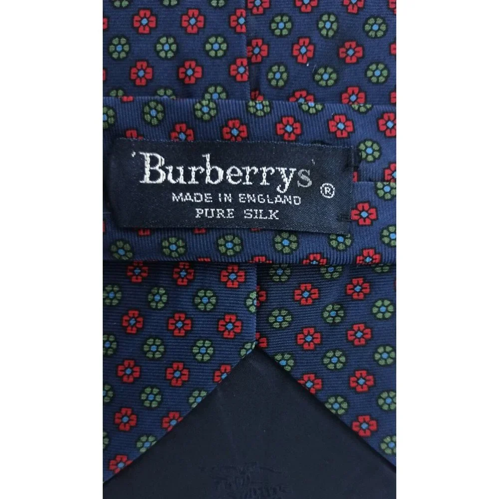BURBERRYS Blue Floral Silk Tie ENGLAND 57